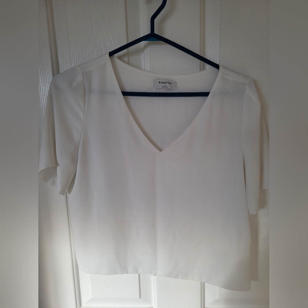 Babaton White Fitted Short Sleeve Blouse